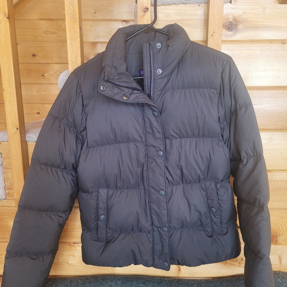 Patagonia women's dark grey silent down jacket medium